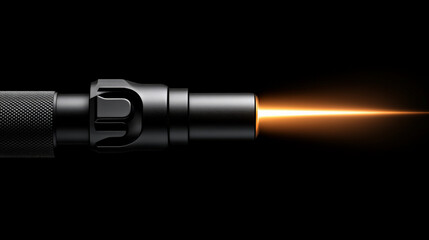 Fototapeta premium Precision Laser Beam: A close-up shot of a powerful laser emitting a bright, focused beam against a stark black background. The image emphasizes precision, technology, and innovation. 