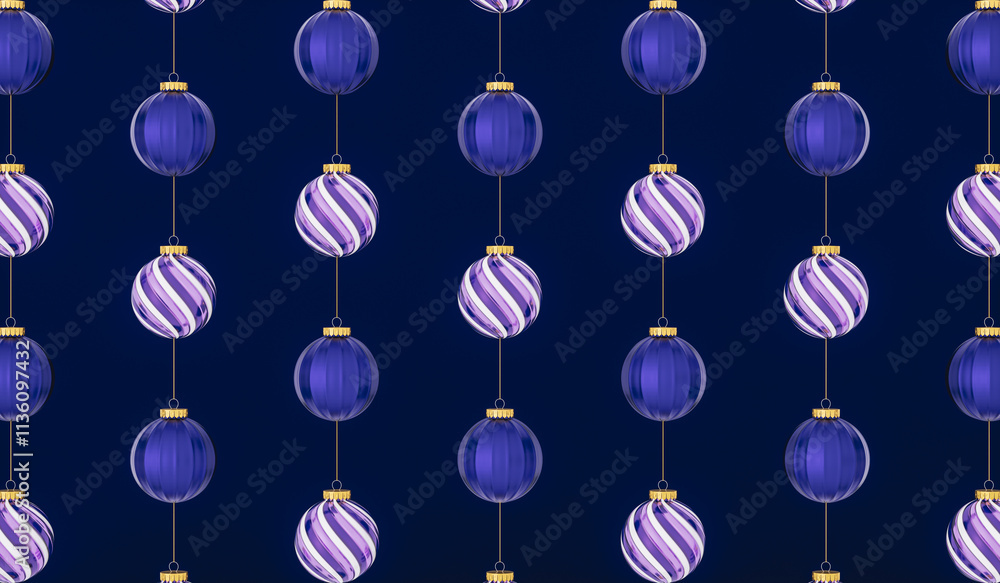 Poster abstract christmas pattern background with hanging christmas balls. 3d rendering