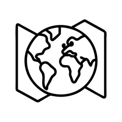 world map icon, back to school line art, education icon - simple black line art icon of world map, symbolizing back to school celebrations. education vector art.
