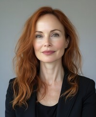 Fototapeta premium CloseUp Portrait of Professional Woman with Red Hair and Confident Smile : Generative AI