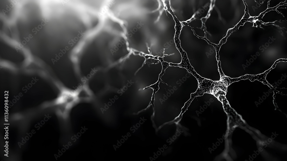 Poster microscopic view of neuron network, intricate branching structure.