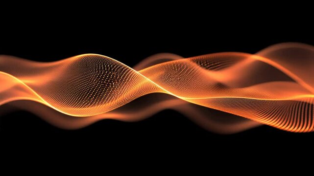 Abstract orange wave pattern with glowing dots on black background, showcasing dynamic movement and energy in mesmerizing visual display.