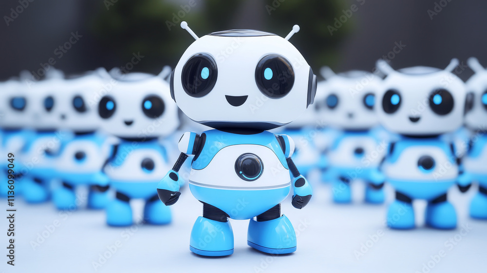 Poster 3d chatbot mascots set isolated on transparent background. vector realistic illustration of cute rob