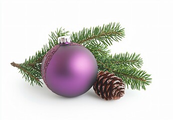 Purple Glitter Christmas Ornament with Pine Branch and Cone