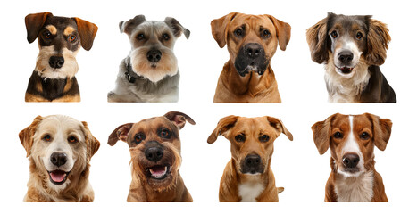 Dog in different poses with varying expressions isolated on transparent background