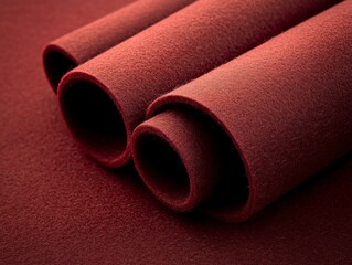 Close-up Red Felt Rolls Texture Background