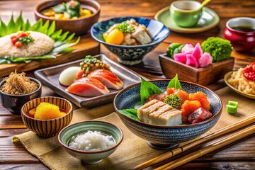 Fototapeta premium Delicious Japanese Cuisine: Candid Photos of Authentic Japanese Food