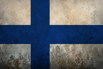 Fototapeta premium The Finnish flag painted on grunge wall. Finland Independence Day 6th of December.