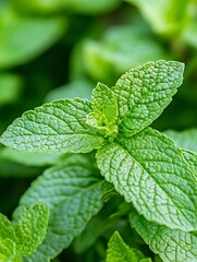 Fresh Green Mint Leaves Close Up Showcasing Vibrant Aromatic Foliage for Culinary and Herbal Uses : Generative AI