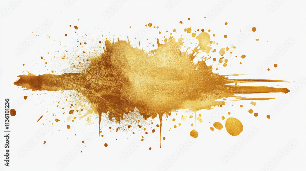 Poster spray paint drips and lines, golden ink splatters, brush stains with graffiti effect. inky blots in 
