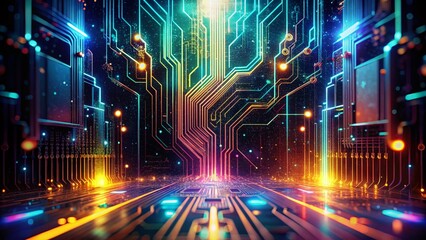 Fototapeta premium Digital B Double Exposure Photography: Surreal Abstract Art, Binary Code, Circuit Boards, Data Stream, Glitch Art