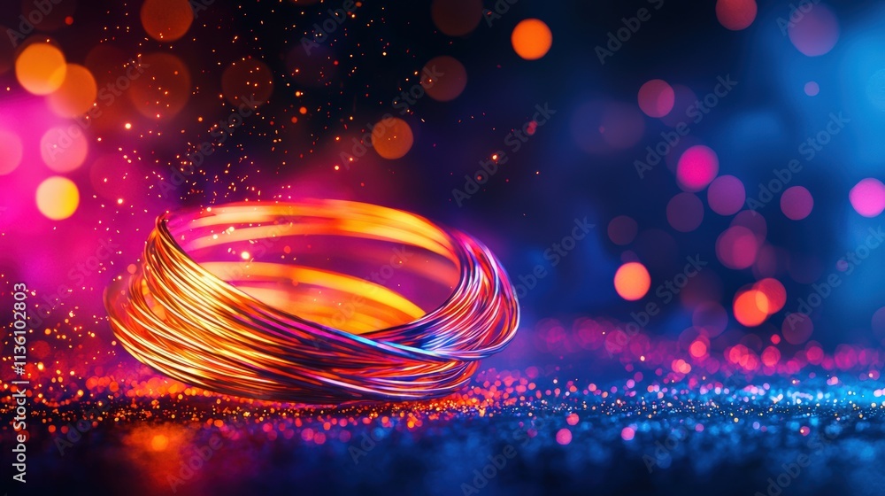 Aufkleber a vibrant firecracker string coiled artistically on a polished surface, accented by subtle sparks an