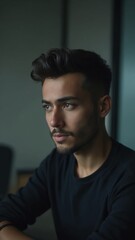 Young sad man in office, having problem