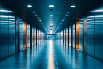 Fototapeta premium Modern building elevator hallway with sleek metallic doors and polished floor.