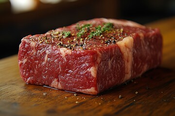 A piece of meat with pepper and parsley on it