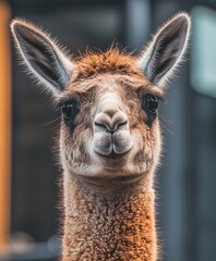 Obraz premium Cute Surprised Llama with Fluffy Ears and Curious Expression in Closeup Portrait : Generative AI