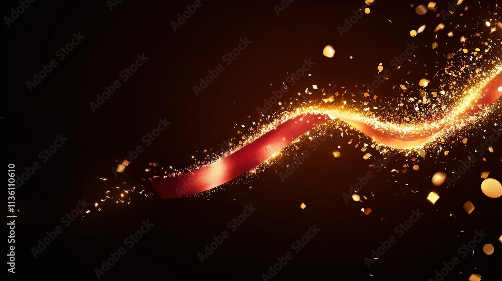 Poster a dynamic firecracker string placed diagonally with golden confetti scattered in motion