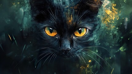 Black Cat with Glowing Eyes: A Dark and Mysterious Portrait