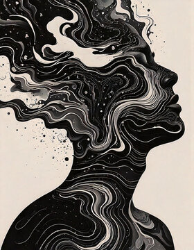 A surreal, flowy head with abstract, vibrant textures.






