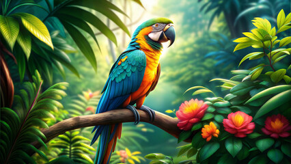  Macaw (Ara). Large colorful parrots with long tails and strong beaks. Known for vibrant feathers in red, blue, green, and yellow. Native to Central and South American rainforests.