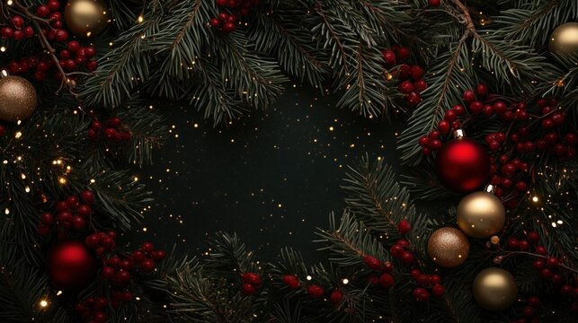Dunkelgr&uuml;ner Weihnachtsrahmen mit roten und goldenen Akzenten