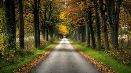 Fototapeta premium Enchanting Autumn Pathway Through Colorful Tree Tunnel in Peaceful Forest : Generative AI