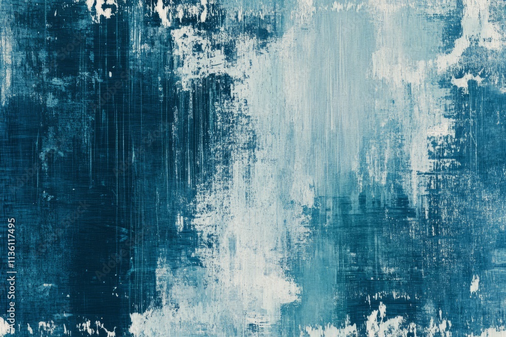 Poster abstract glitch texture in cool tones with a mix of blue and white, showcasing unique patterns and v