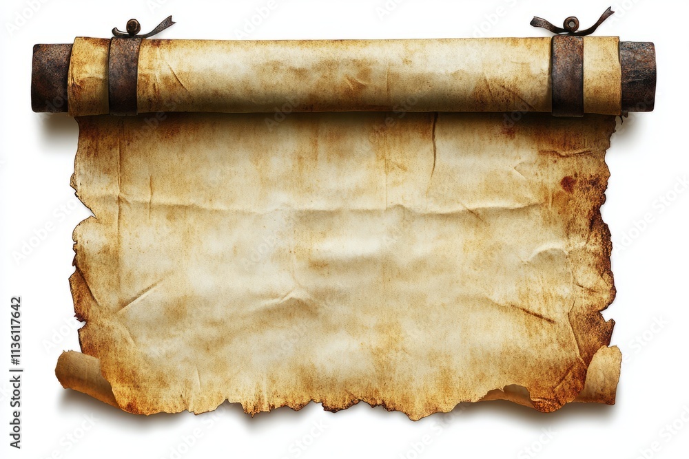 Aufkleber textured aged parchment background with rolled edges and rustic elements for creative projects