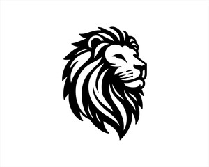 Lion head logo, lion head icon, lion face logo. Simple silhouette. Flat style. Black lion face icon logo. Logo design template. Vector illustration. Animal logotype concept.