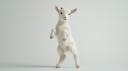 Playful baby goat dancing in studio animal photography light and minimalist background