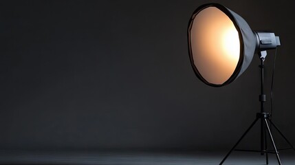 A sleek, modern flash lamp with a softbox diffuser glowing softly.