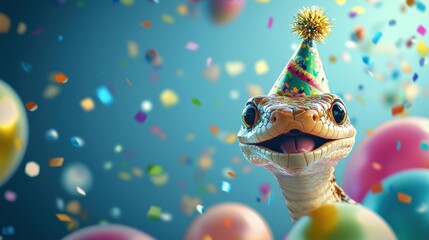 Fun-filled indoor celebration for a happy lizard's birthday in joyful atmosphere