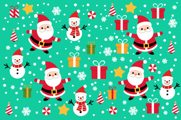 christmas with Santa Claus gift snowflake snowman seamless pattern