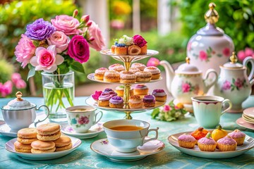 Elegant High Tea Photography: Rule of Thirds Composition, Afternoon Tea, Tea Party, Scones, Cakes, Sandwiches, Teacups, Table Setting
