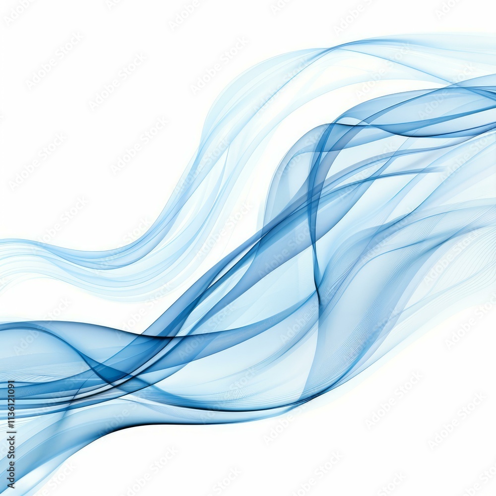 Poster smooth blue waves creating an abstract design on a white background