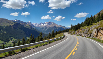 Scenic asphalt road in mountains with breathtaking landscape representing adventure and travel