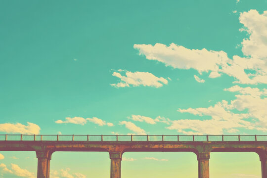 Retro bridge artwork overlook scenic sky digital art vintage aesthetic elevated viewpoint artistic impression