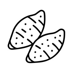 baked sweet potatoes icon, fall line art, fall icon - simple black line art icon of baked sweet potatoes, symbolizing fall celebrations. fall vector art.