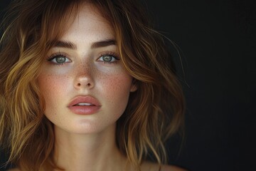 Naklejka premium A Young Woman with Freckles and Wavy Light Brown Hair
