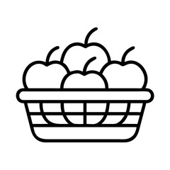 basket of apples icon, fall line art, fall icon - simple black line art icon of basket of apples, symbolizing fall celebrations. fall vector art.