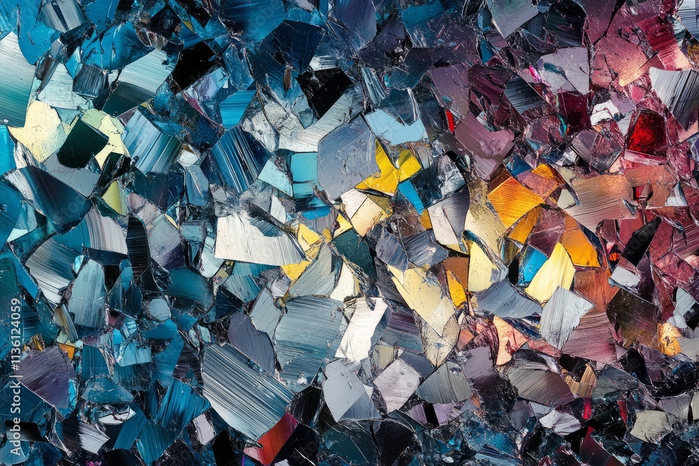 Poster shattered glass texture showcasing vibrant colors and angular fragments in a captivating display of 