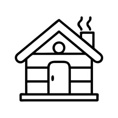 cozy cabin icon, fall line art, fall icon - simple black line art icon of cozy cabin, symbolizing fall celebrations. fall vector art.