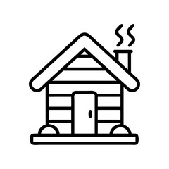 cozy cabin icon, fall line art, fall icon - simple black line art icon of cozy cabin, symbolizing fall celebrations. fall vector art.