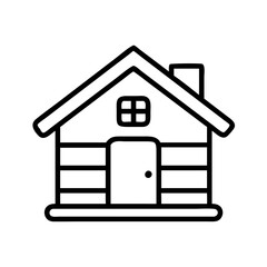 cozy cabin icon, fall line art, fall icon - simple black line art icon of cozy cabin, symbolizing fall celebrations. fall vector art.