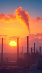Obraz premium Sunset Sky Over Industrial Area