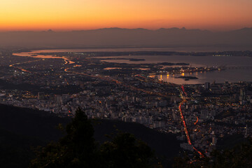 Night panoramic view of the city of Rio de Janeiro and the beach, Brazil