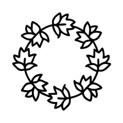 fall leaf wreath icon, fall line art, fall icon - simple black line art icon of fall leaf wreath, symbolizing fall celebrations. fall vector art.