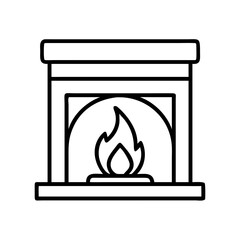fireplace with fire icon, fall line art, fall icon - simple black line art icon of fireplace with fire, symbolizing fall celebrations. fall vector art.