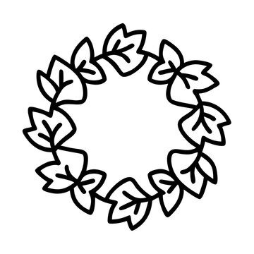 recommend clip art: fall leaf wreath icon, fall line art, fall icon - simple black line art icon of fall leaf wreath, symbolizing fall celebrations. fall vector art.