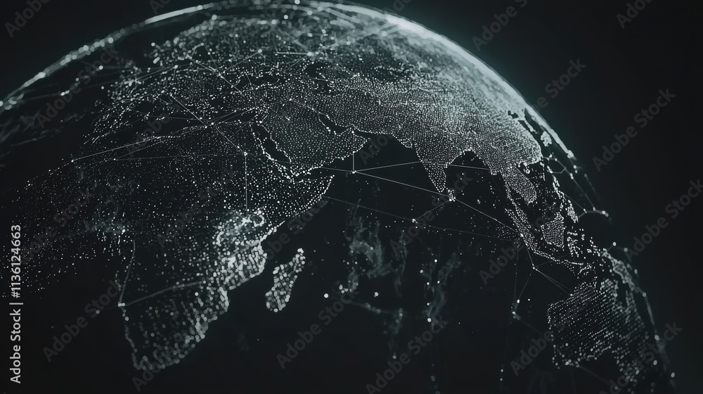 Poster global digital connectivity visualizing earth’s network in a dark futuristic environment